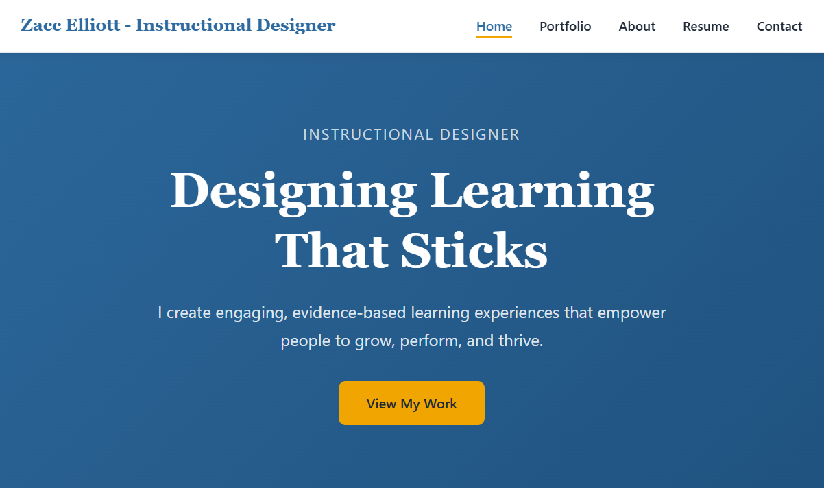 Zacc Elliott instructional designer website preview